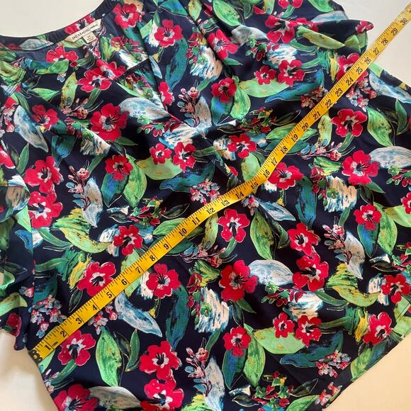 Zac & Rachel Woman Floral Ruffled Top Womens Size 2X Navy Tropical Casual Blouse - Picture 6 of 7